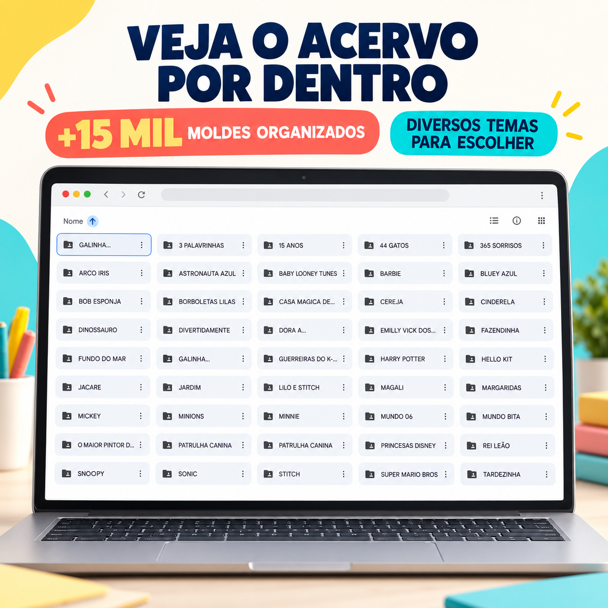 Tela do acervo digital com mais de 15 mil moldes organizados por tema